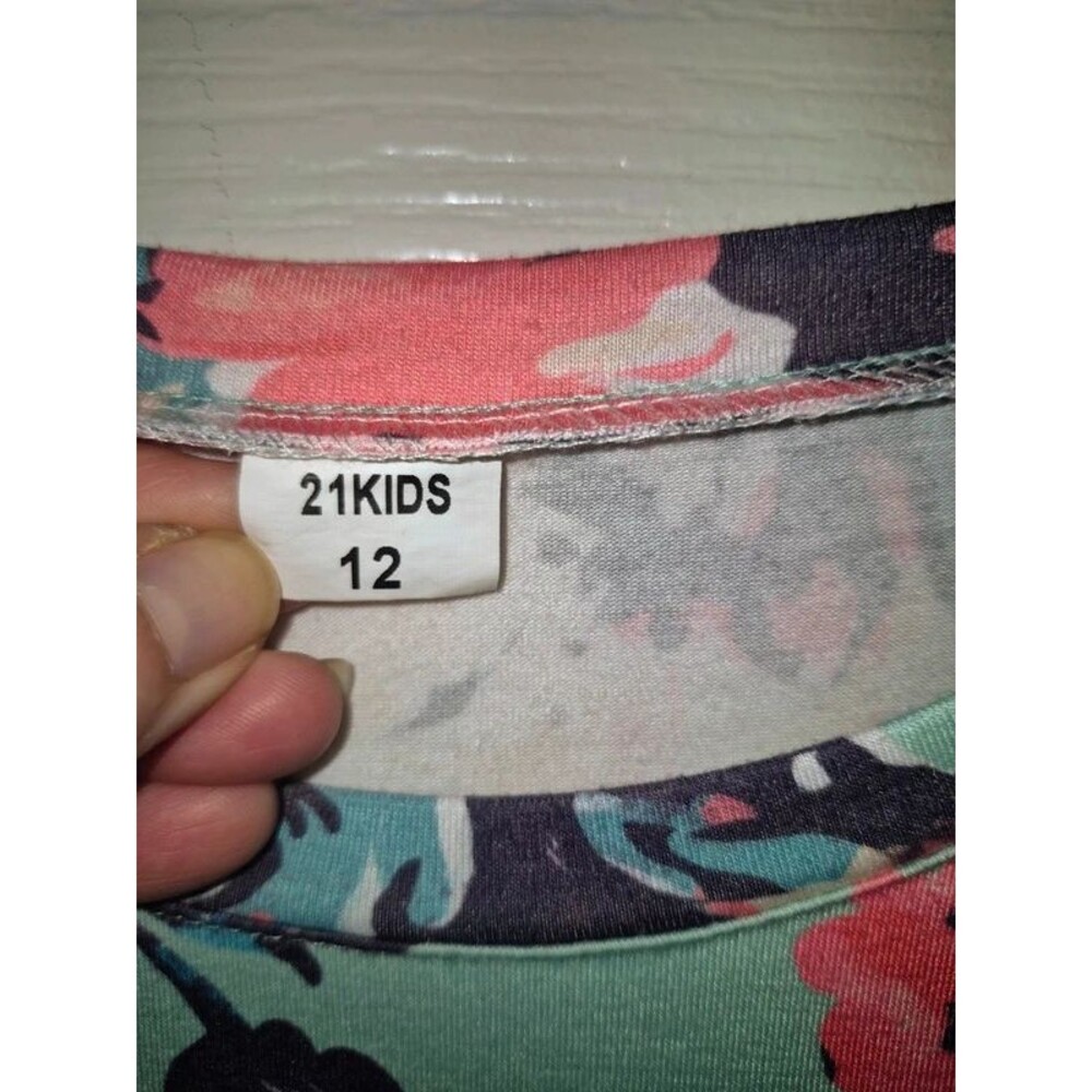 21KIDS Floral Empire Waist Maxi Dress Mint Green Pink Size 12 Girls - Picture 2 of 5